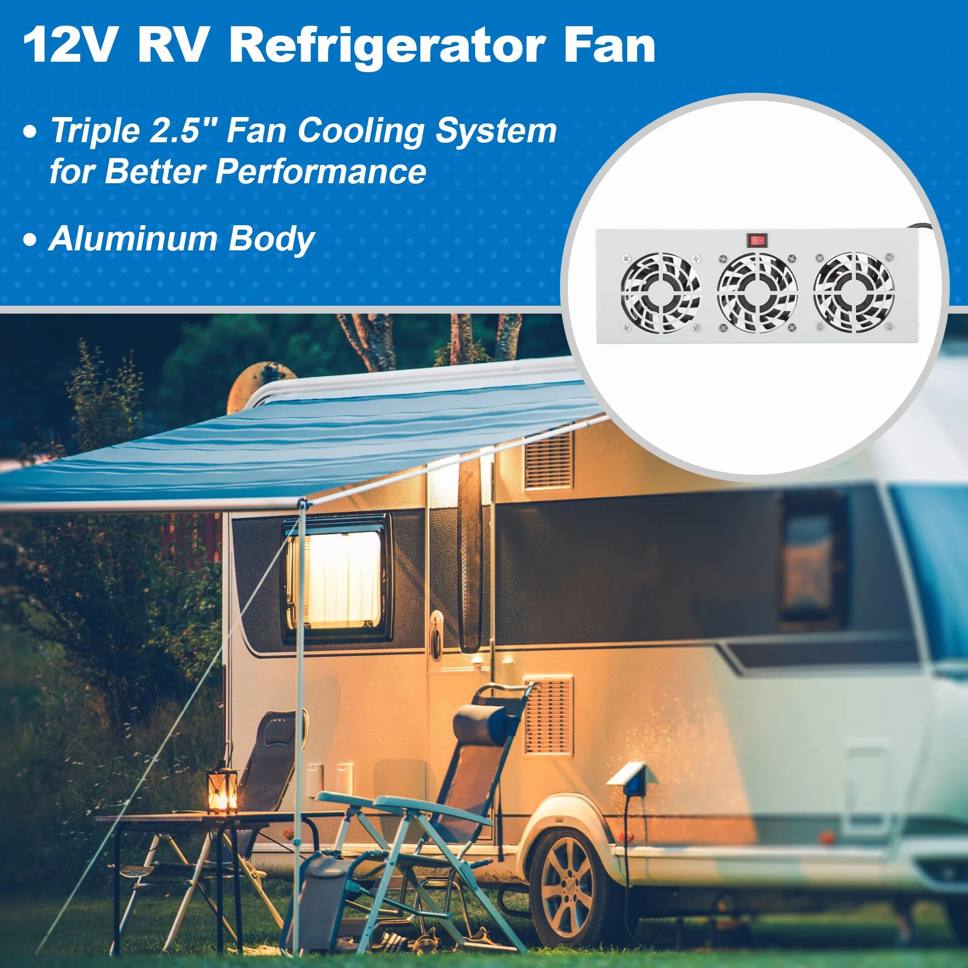Ventilatore Per Frigo Camper 12V, Ventilatore Ultra Silenzioso Per Alettatura Evaporatore Frigo Con Tre Ventole Da 2.5", 4200 RPM Previene Formazione Ghiaccio