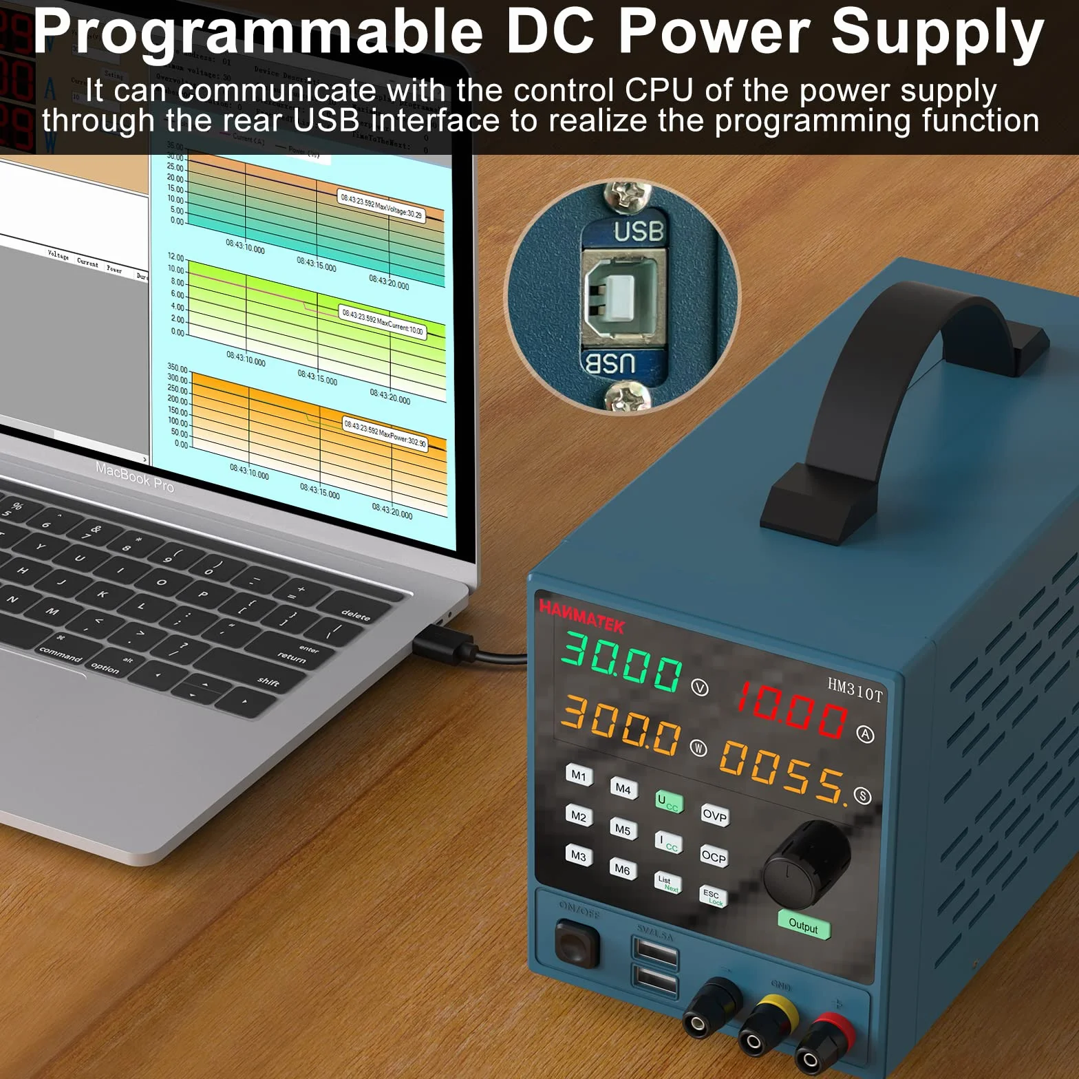 Alimentatore da Banco, Portabile Alimentatore Regolabile Laboratorio 0-10 A / 0-32 V, Memoria 6 Set Dati, Controllo del Computer e Pulsante, Funzionamento Automatico